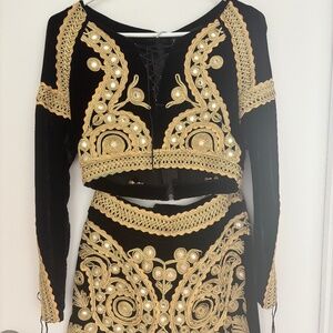 “Paris” For Love And Lemons designer Set - Black Silk & Velvet Blend with Gold
